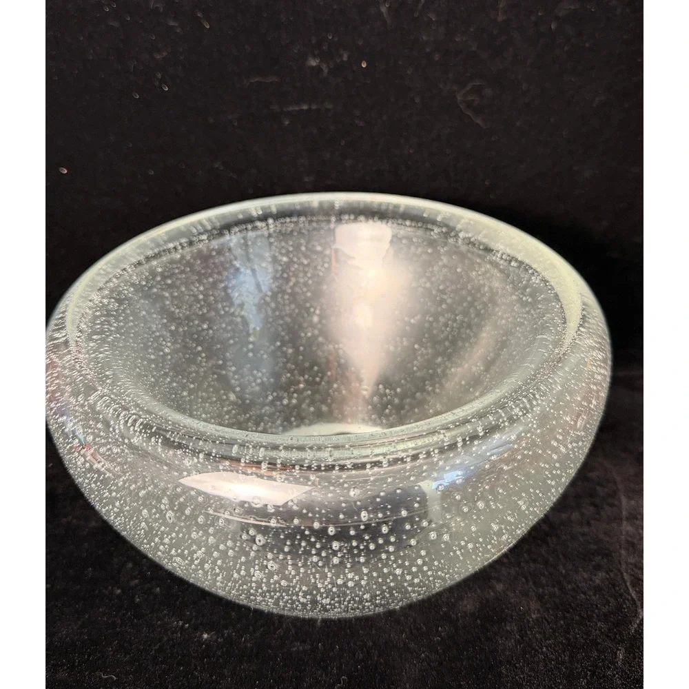 Hand Blown‎ Clear Controlled Bubble Glass Bowl Bullicante Art Glass Centerpiece